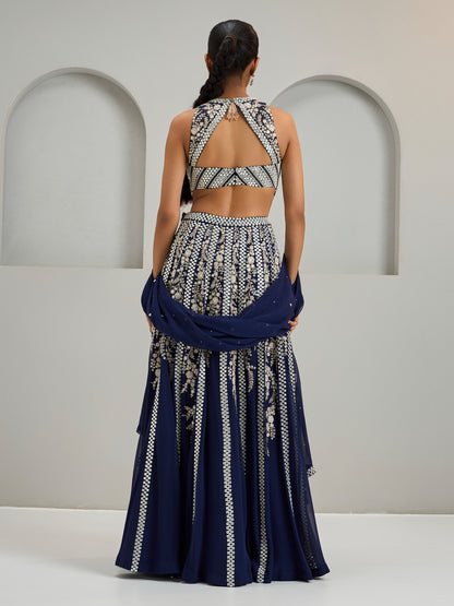 Navy Aaina Lehenga Set