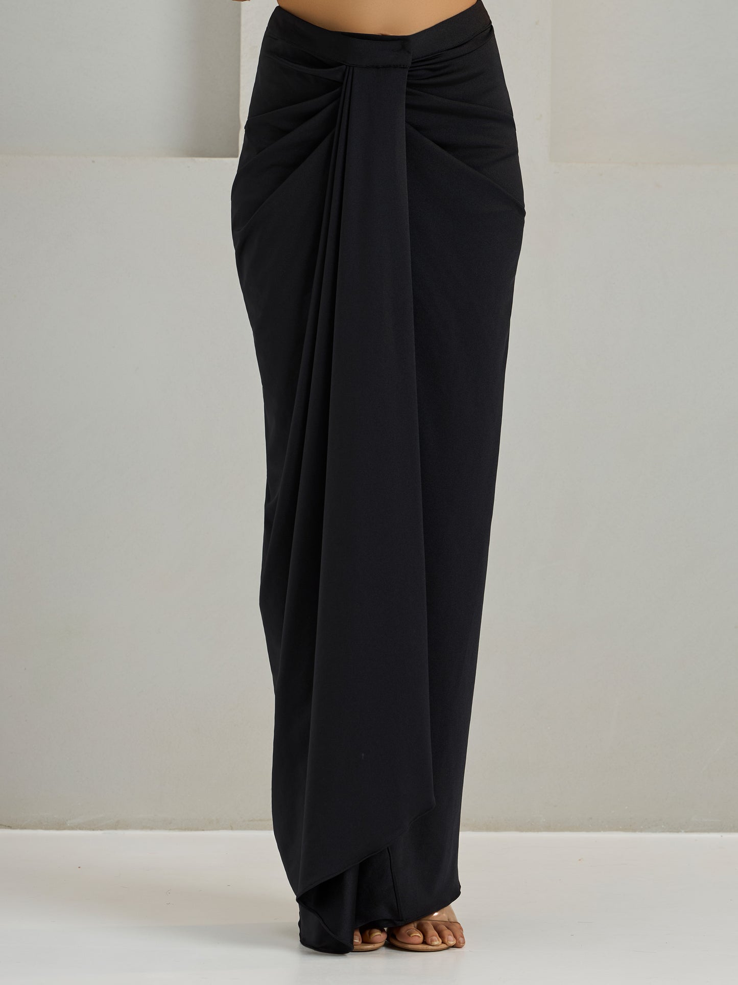 Black Net Blouse With Lycra Drape Skirt