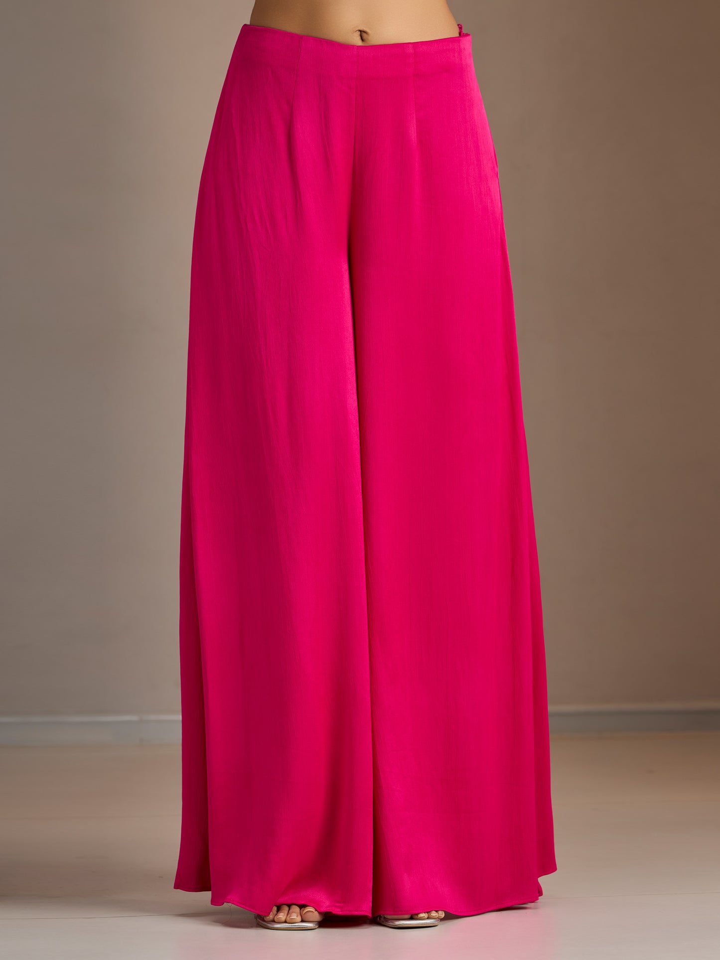 Fuschia Pink Ruffled Sleeves Organza Blouse With Sharara