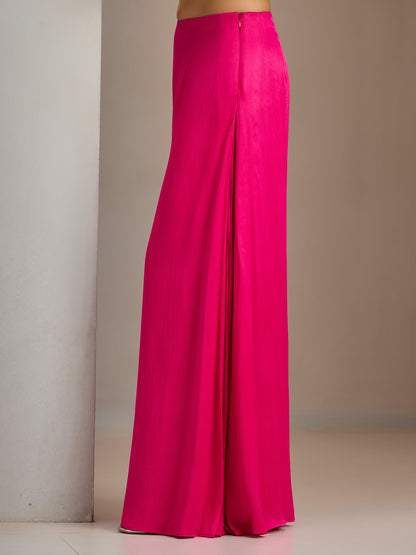 Fuschia Pink Ruffled Sleeves Organza Blouse With Sharara