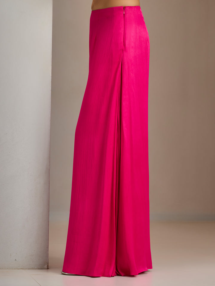 Fuschia Pink Ruffled Sleeves Organza Blouse With Sharara