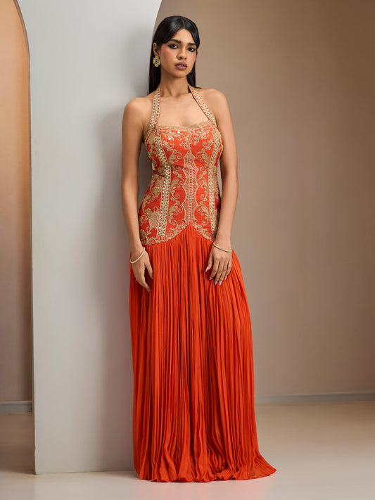 Orange Hand Embroidered Gown