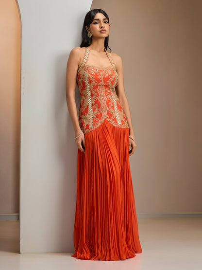 Orange Hand Embroidered Gown