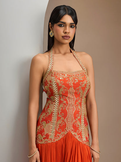 Orange Hand Embroidered Gown