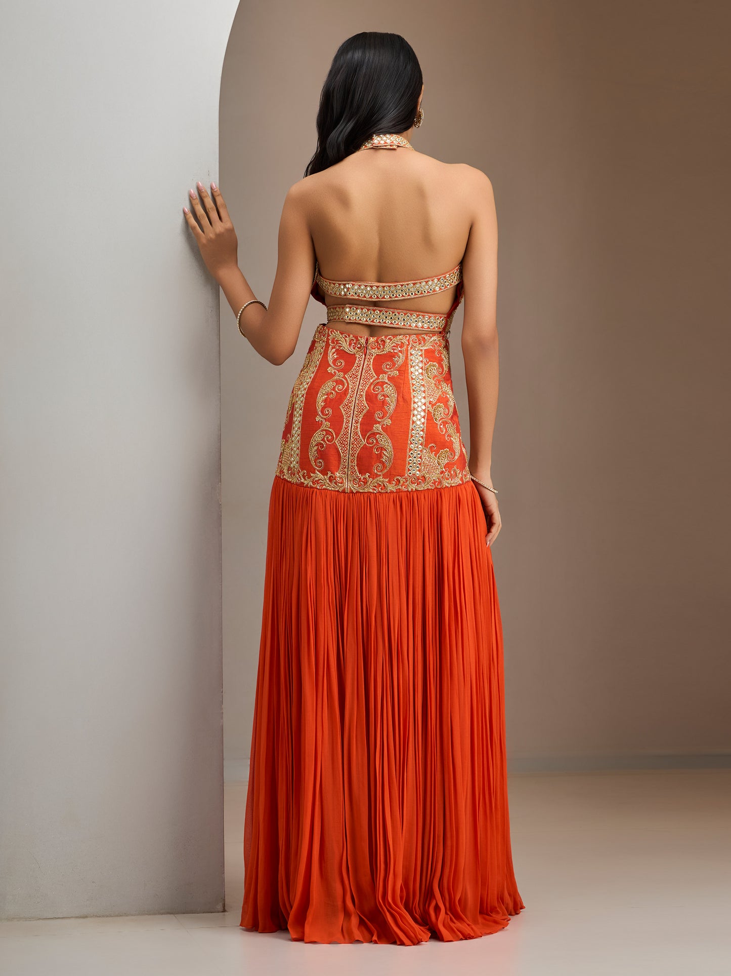 Orange Hand Embroidered Gown