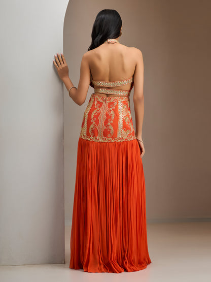 Orange Hand Embroidered Gown