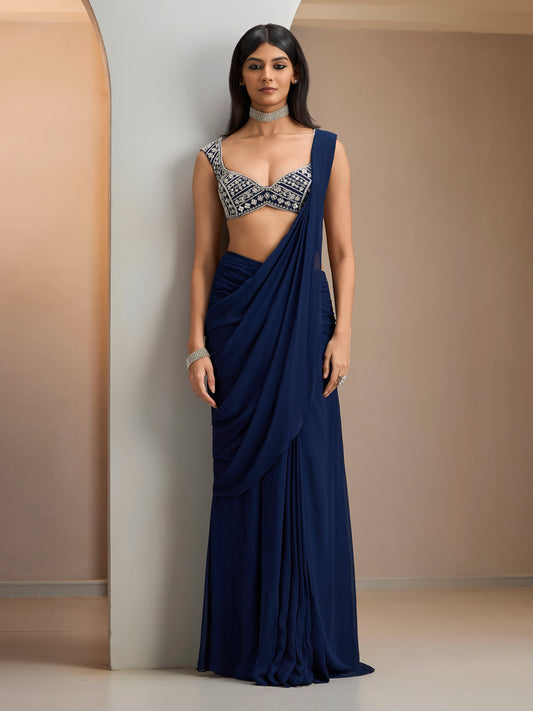 Navy Blouse With Drape Saree