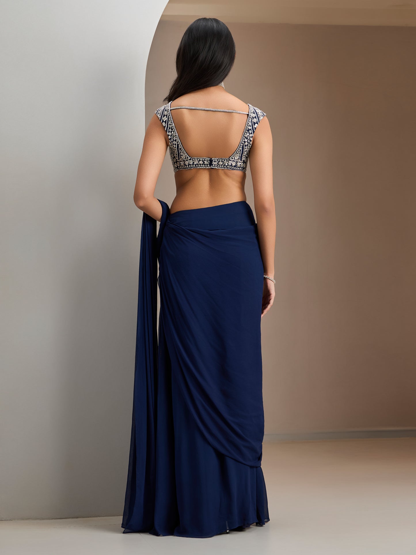 Navy Blouse With Drape Saree