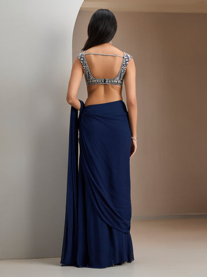 Navy Blouse With Drape Saree