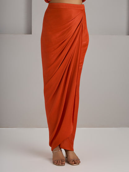 Orange Rawsilk Jacket With Skirt