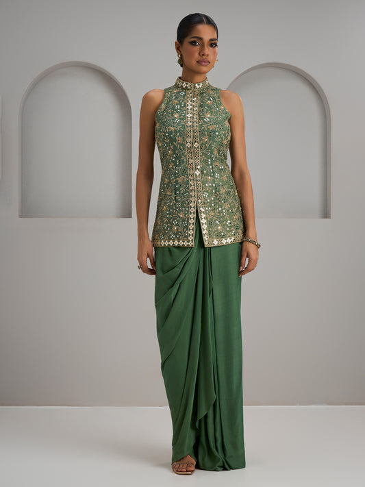 Sage Green Jacket With Skirt