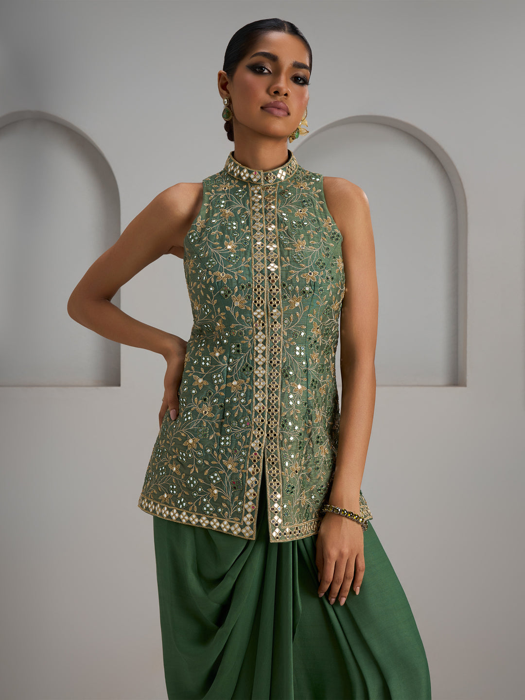 Sage Green Jacket With Skirt