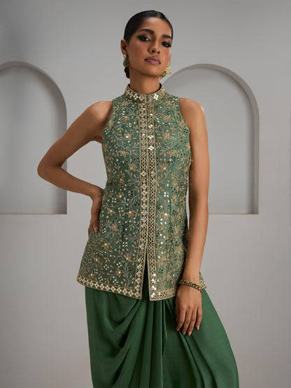 Sage Green Jacket With Skirt