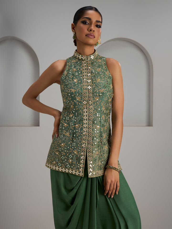 Sage Green Jacket With Skirt