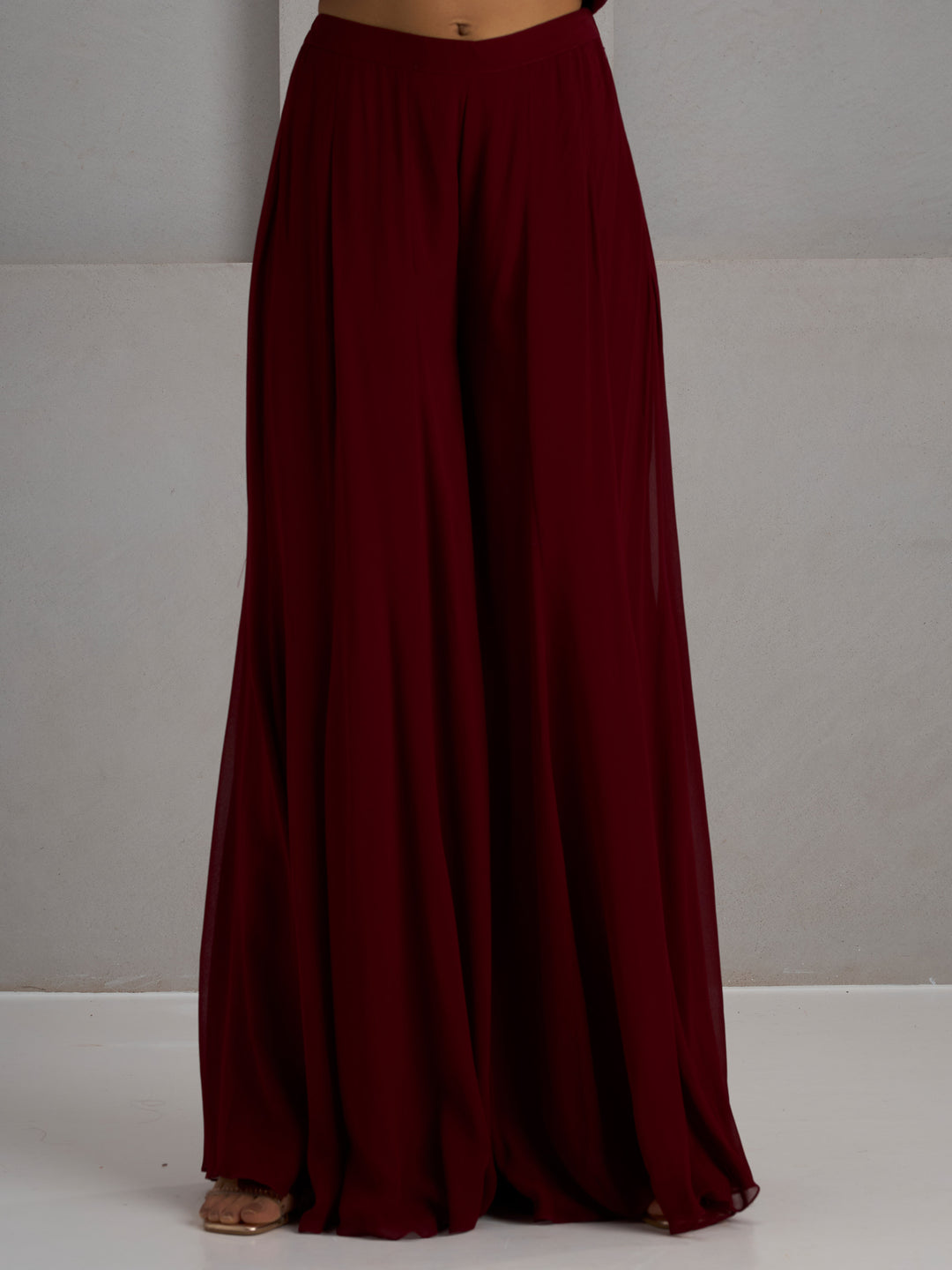 Maroon Jacket With Flared Sharara Pants