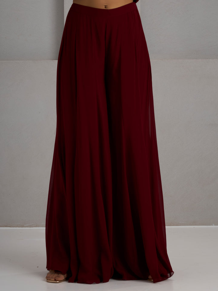 Maroon Jacket With Flared Sharara Pants