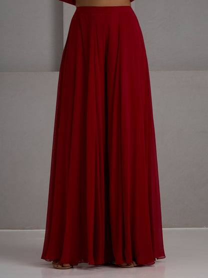 Red Tunic Kurta With Dupatta And Flared Sharara Pant
