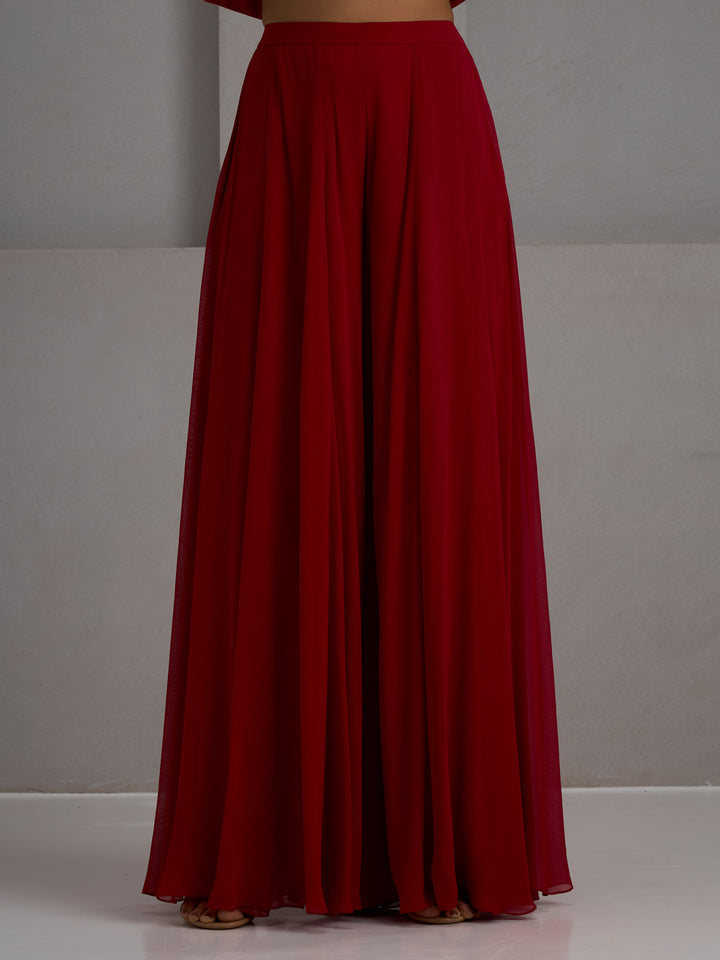 Red Tunic Kurta With Dupatta And Flared Sharara Pant
