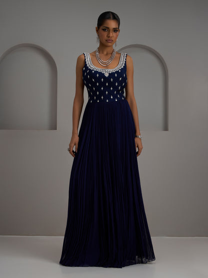 Navy Gathered Gown