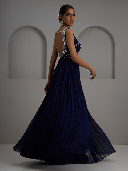 Navy Gathered Gown