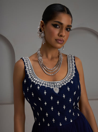 Navy Gathered Gown