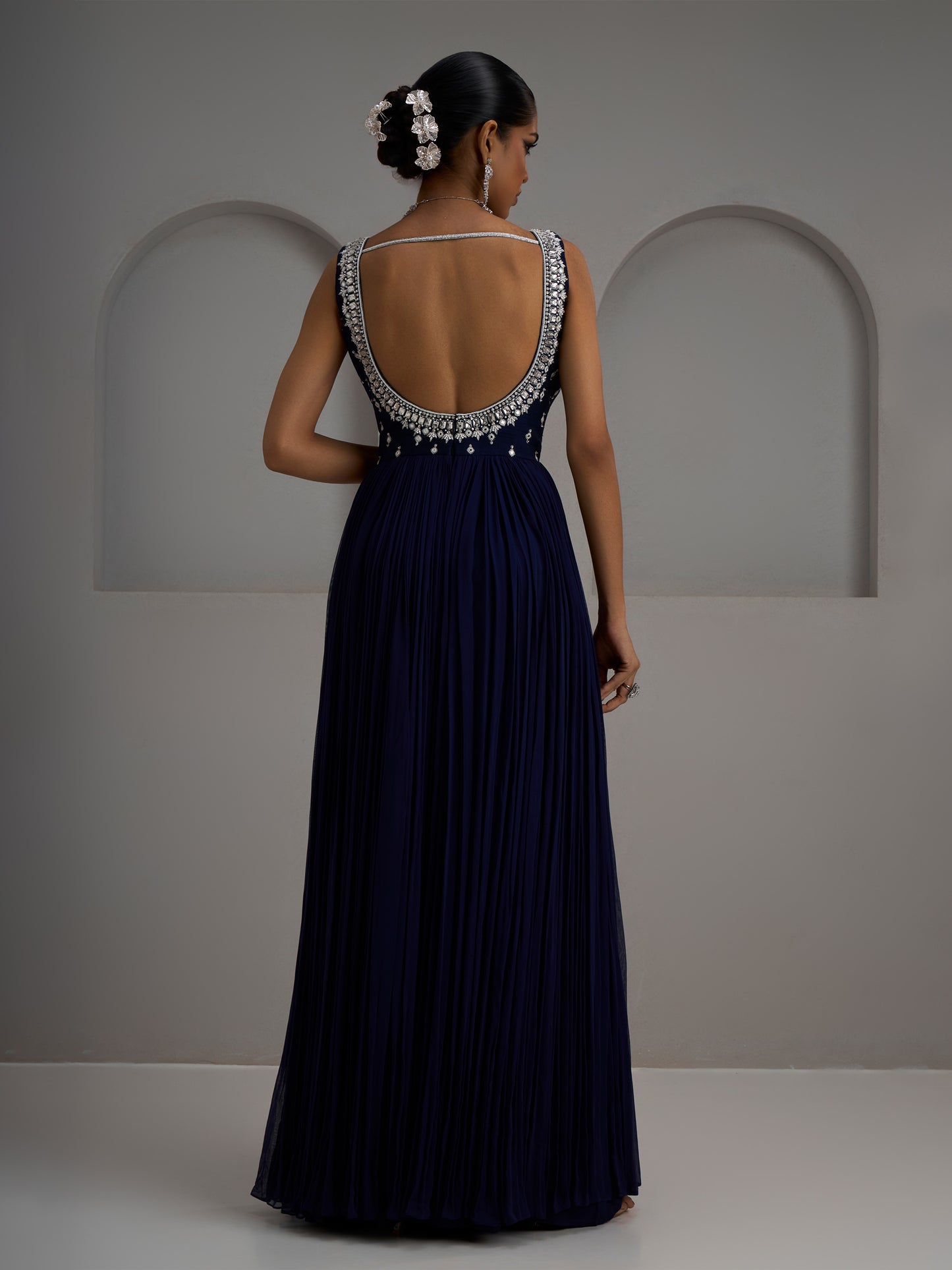 Navy Gathered Gown