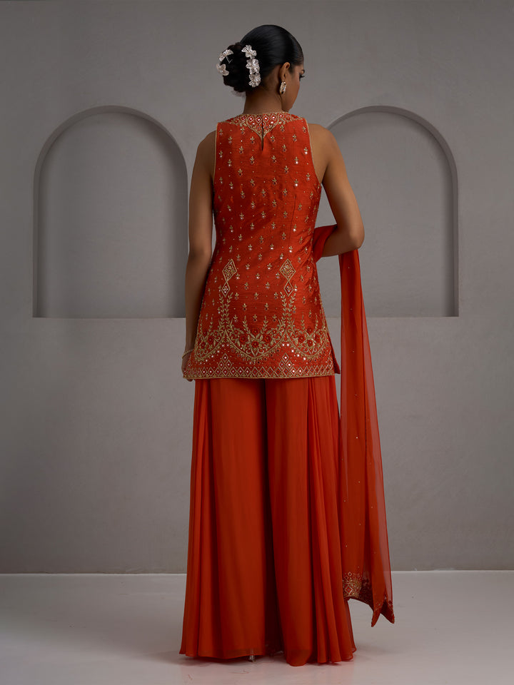 Orange Tunic Kurta With Dupatta And Flared Sharara Pant