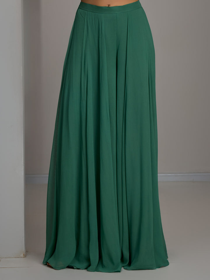 Sage Green Tunic Kurta With Dupatta And Flared Sharara Pant