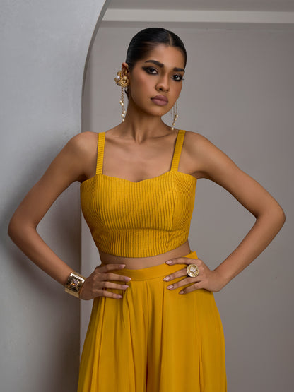 Mustard Jacket With Bustier And Pants