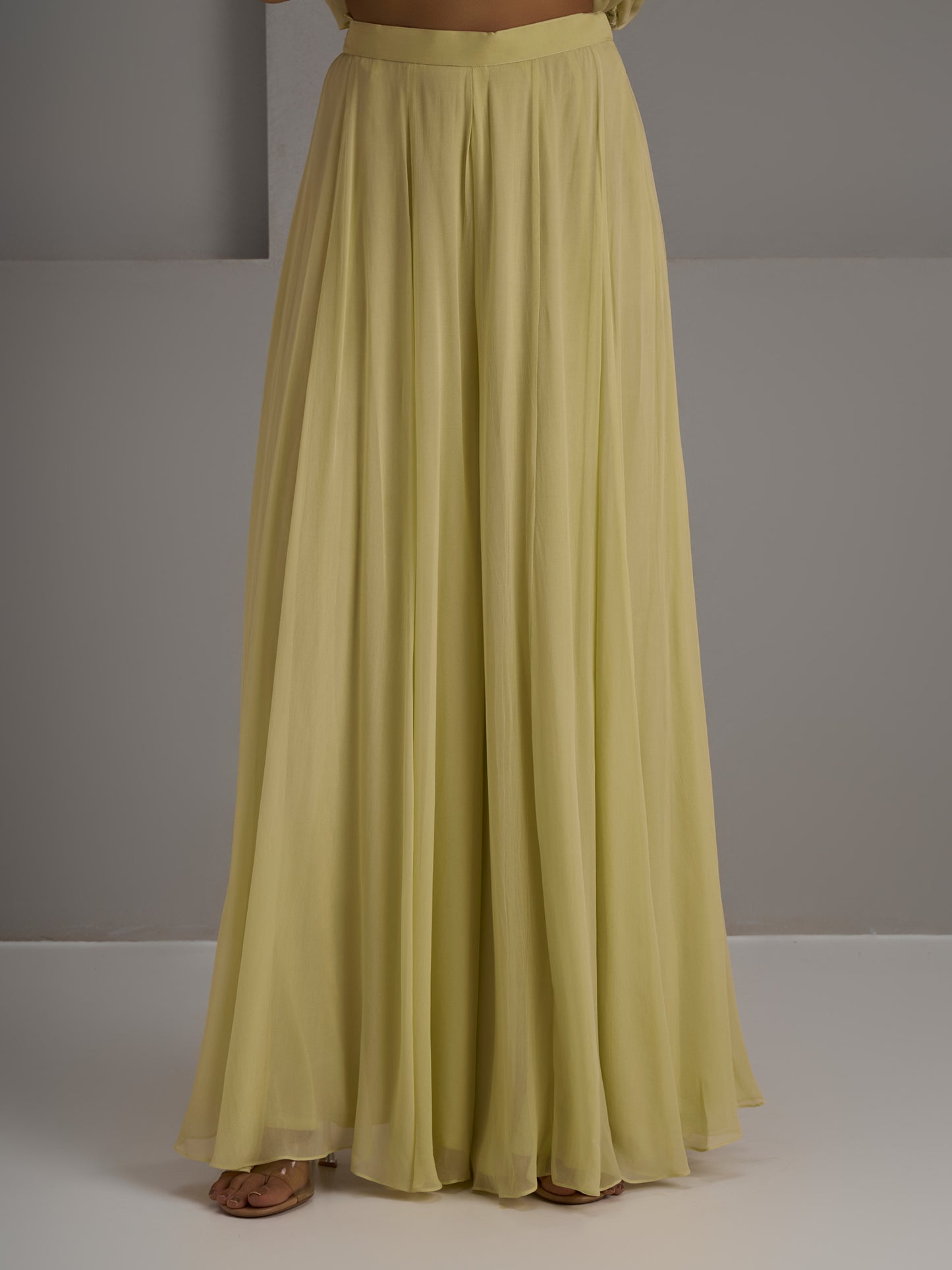 Light Green Georgette Kurti With Sharara and Choker Dupatta