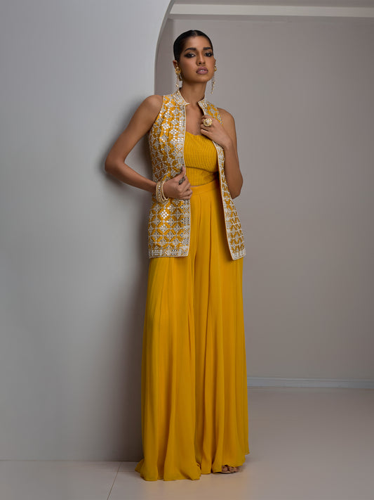 Mustard Jacket With Bustier And Pants