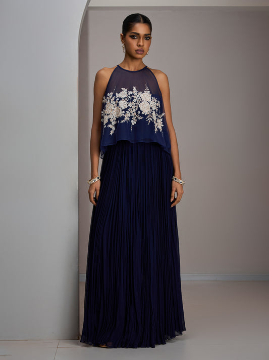 Navy Crop Top With Gather Skirt