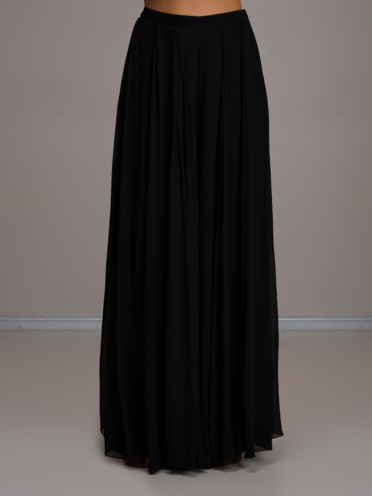 Black Crop Top With Ivory Work Paired With Flared Sharara Pants And A Stole