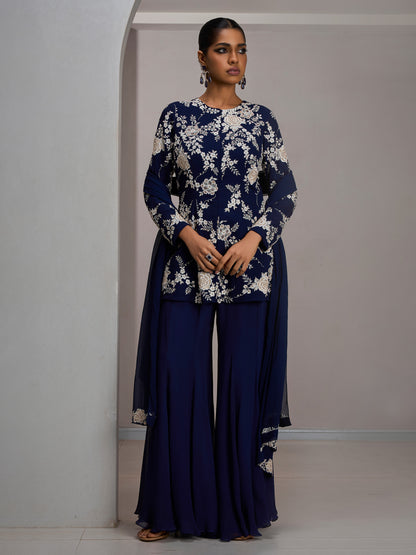 Navy Ivory Full Sleeves Jacket With Pants