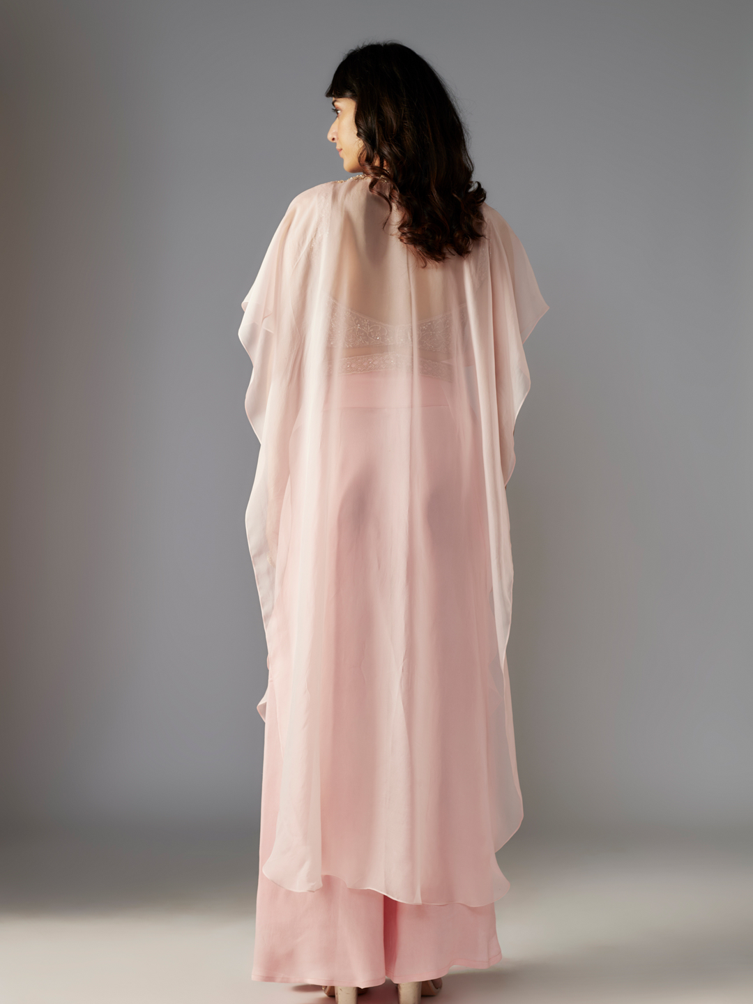 Pink Hand Embroidered Sharara Set with Cape and Belt