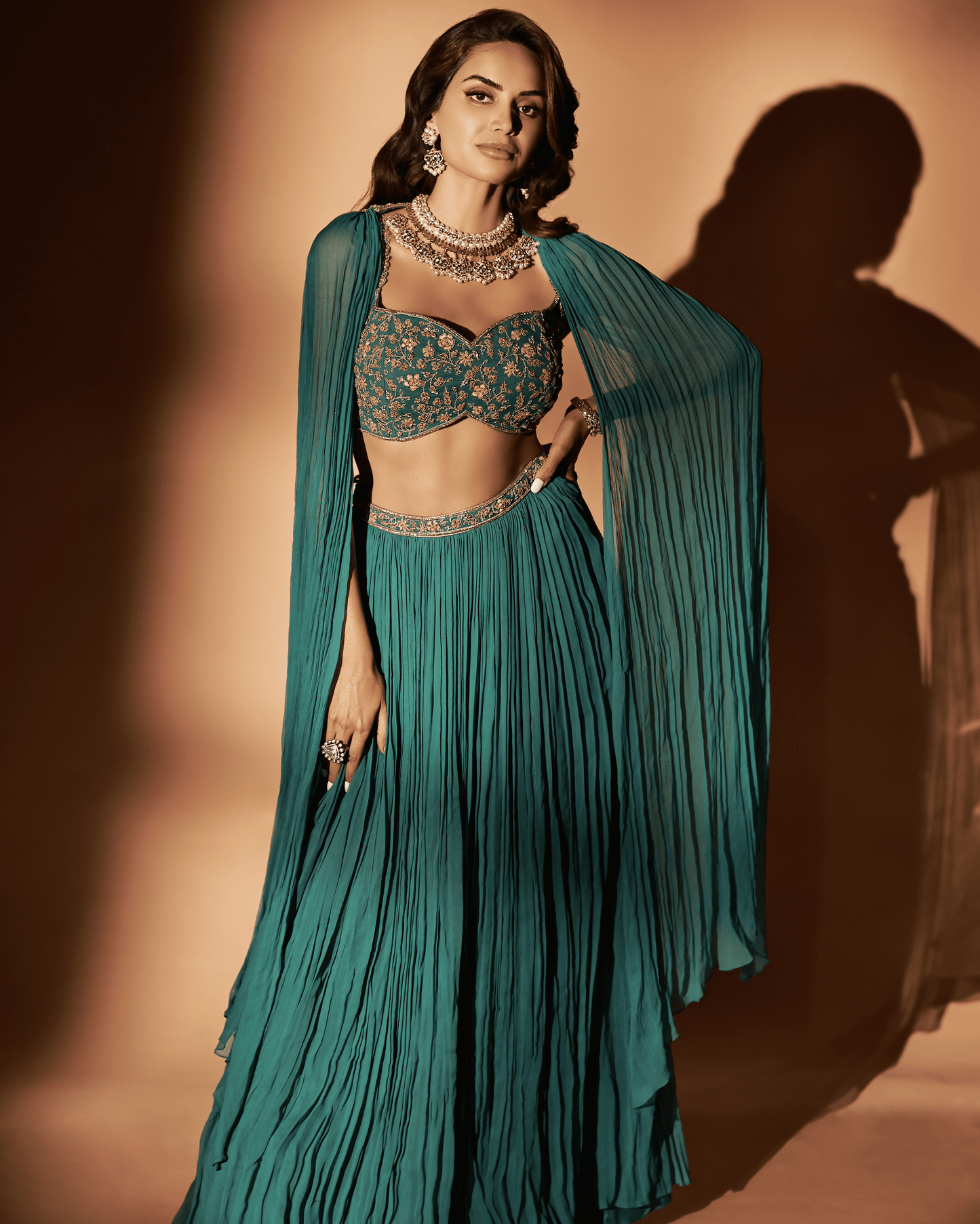 Teal Georgette Embroidered Skirt Set