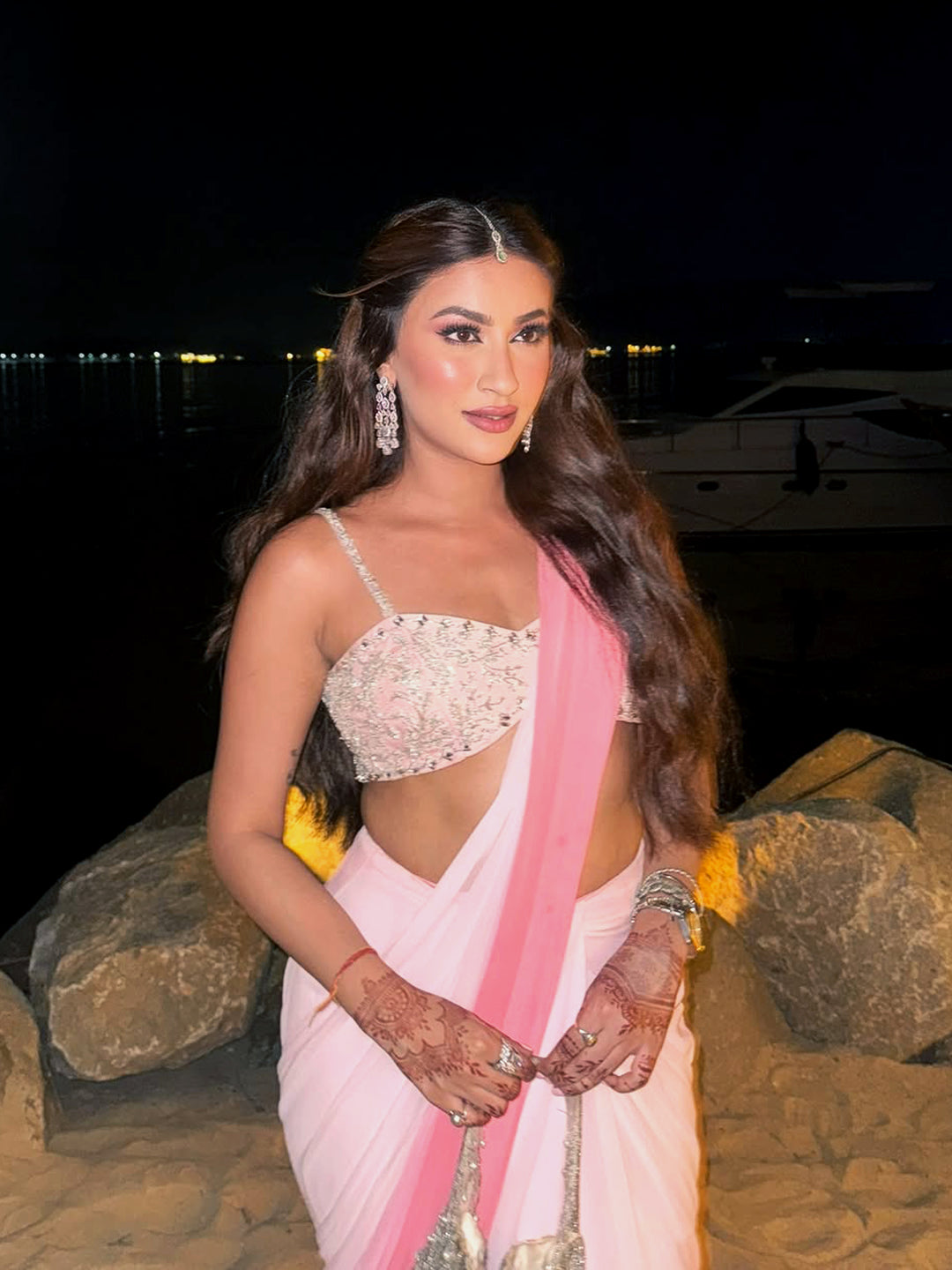 Pink Hand Embroidered Blouse with Ombre Pink Drape Saree