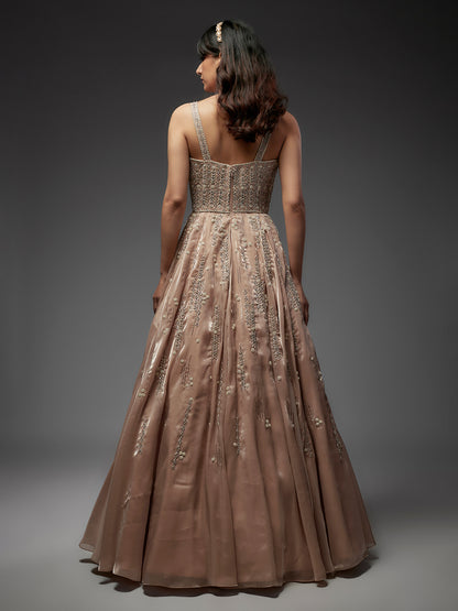 Gold Hand Embroidered Tissue Gown