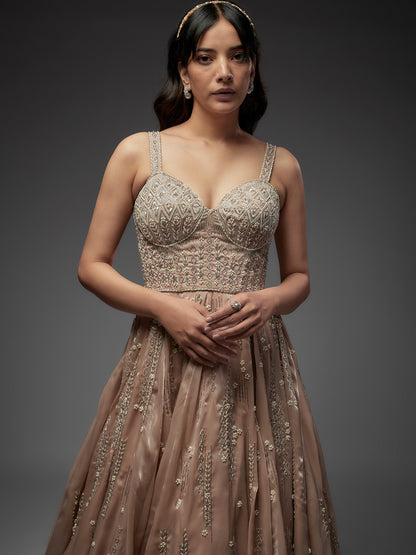 Gold Hand Embroidered Tissue Gown