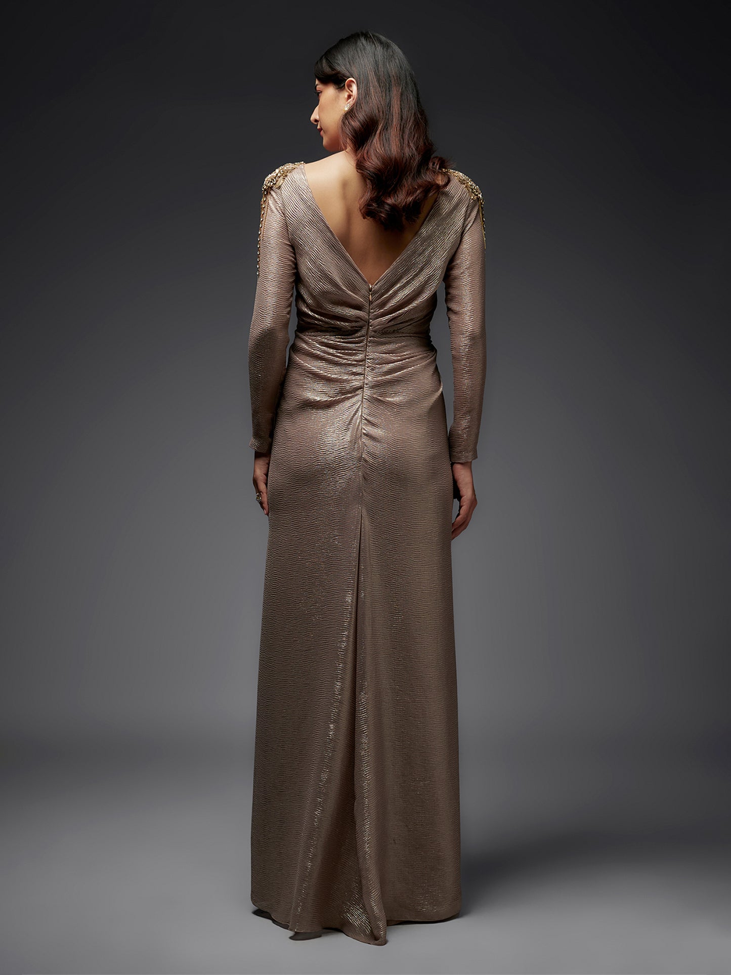 Gold Front Twist Draped Gown