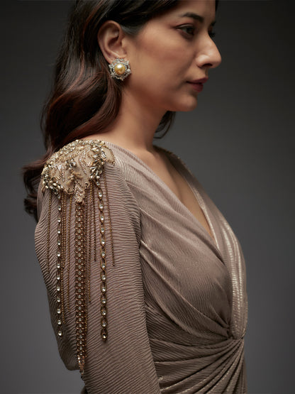 Gold Front Twist Draped Gown