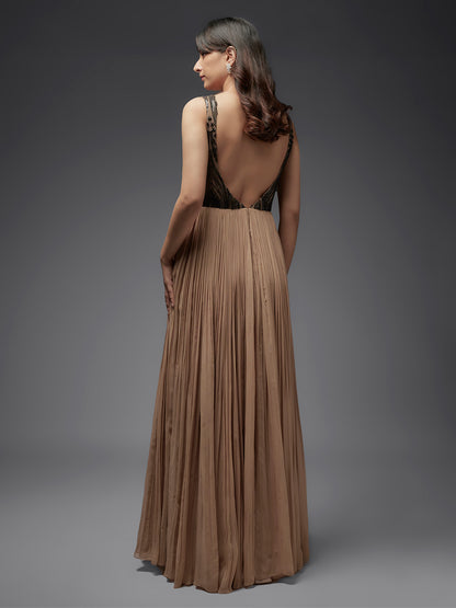 Black and Nude Beaded Georgette Gown