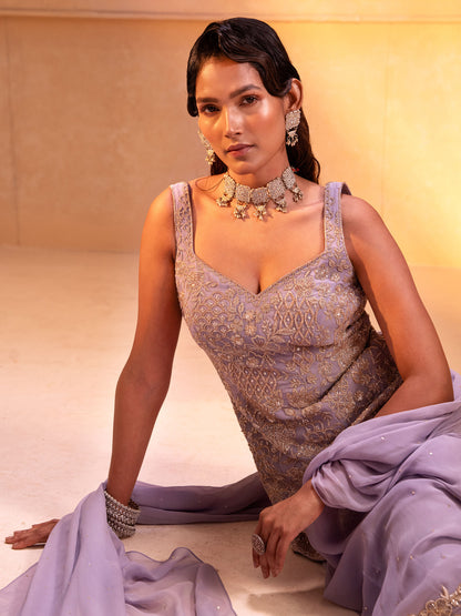 Lilac Embroidred Kurta Sharara Set