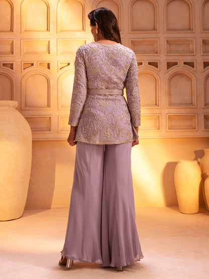 Lilac Embroidered Peplum Jacket Set