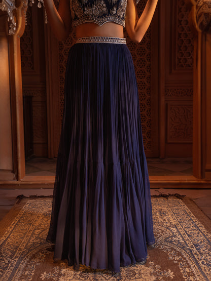Navy Embroidered Skirt Set