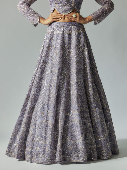 Lilac Net Lehenga Set with Embroidery