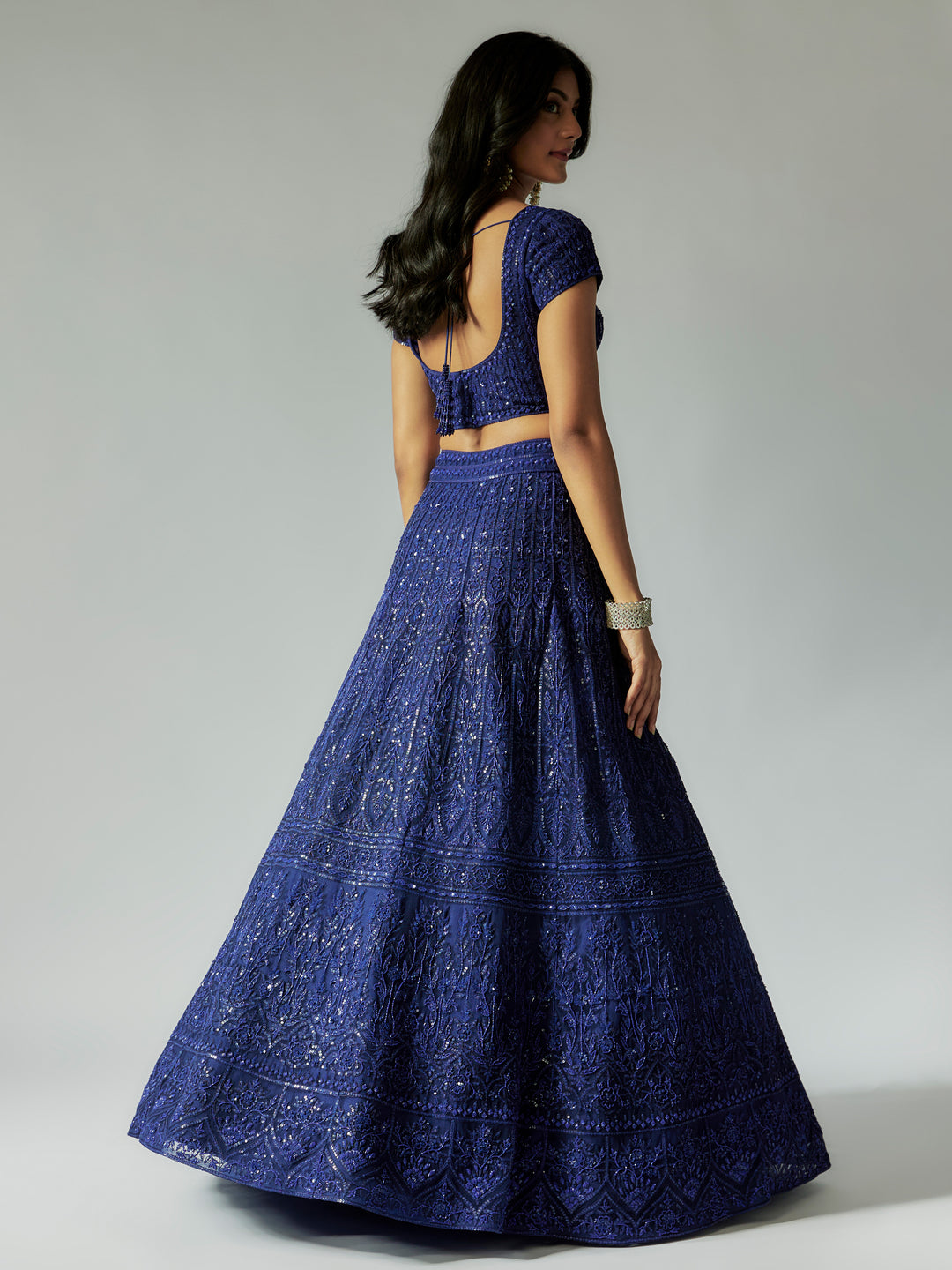 Navy Blue Net Lehenga Set with Embroidery