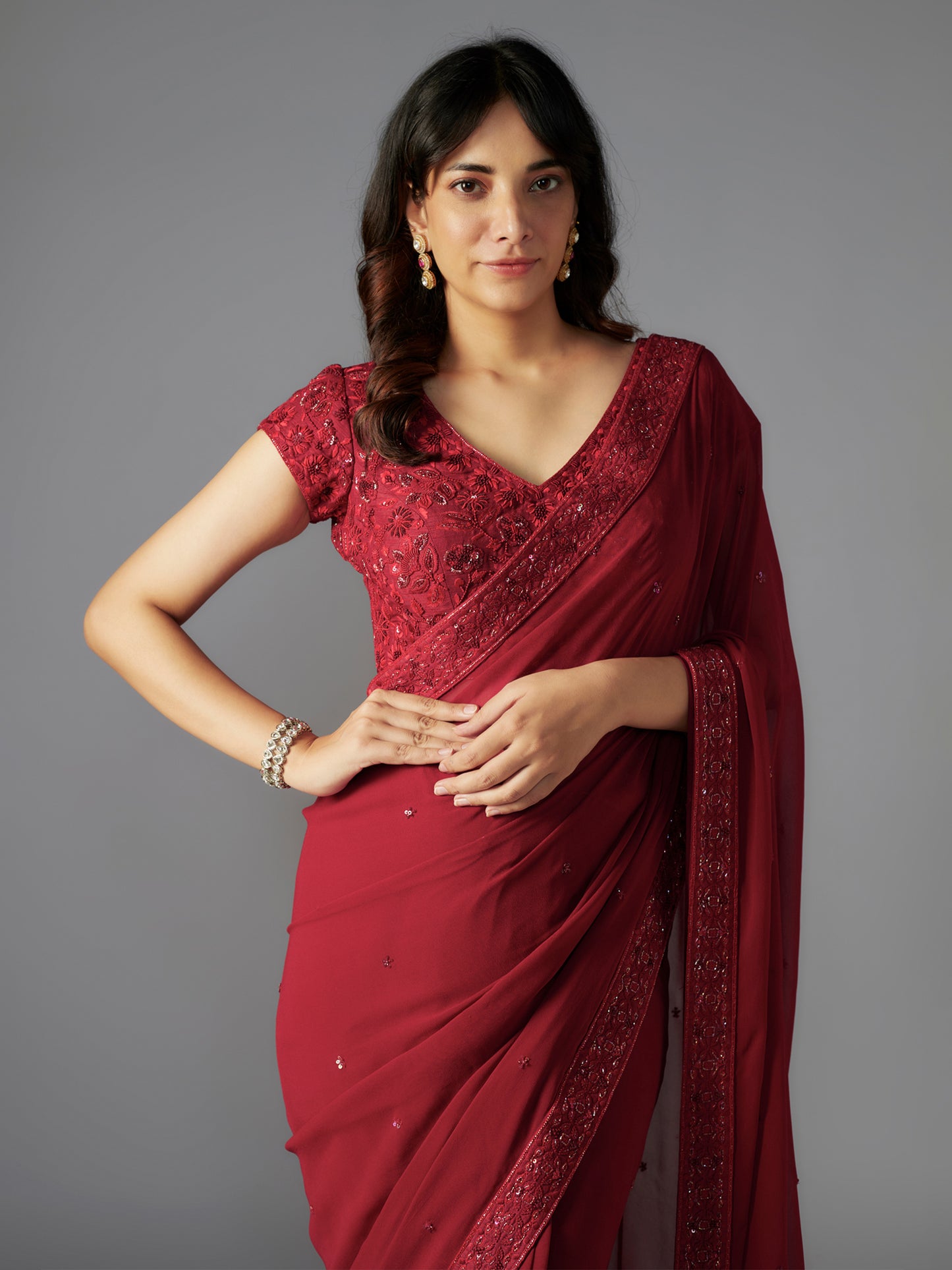 Red Georgette Saree Set