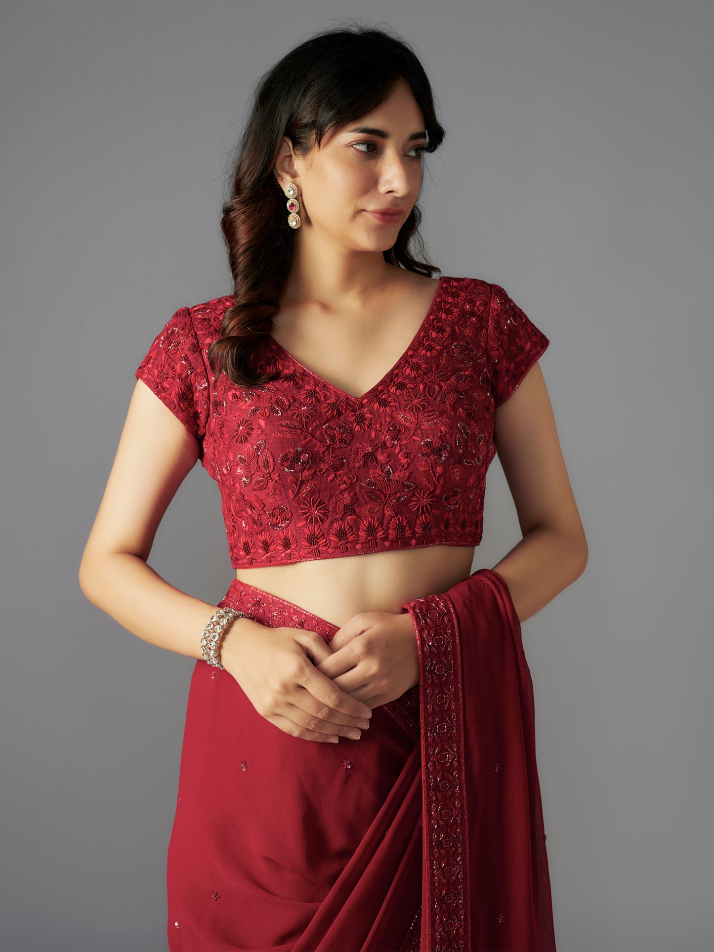 Red Georgette Saree Set