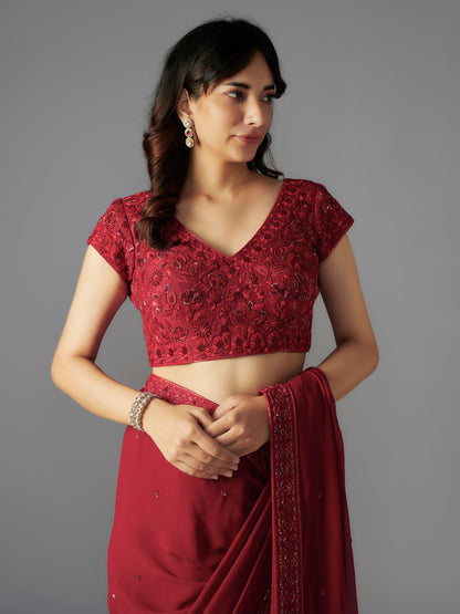 Red Georgette Saree Set